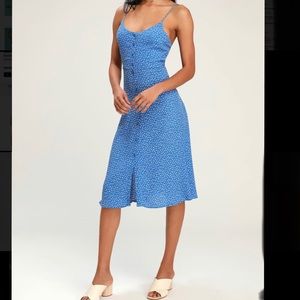 ROLLAS midsummer midi blue tulip print dress
